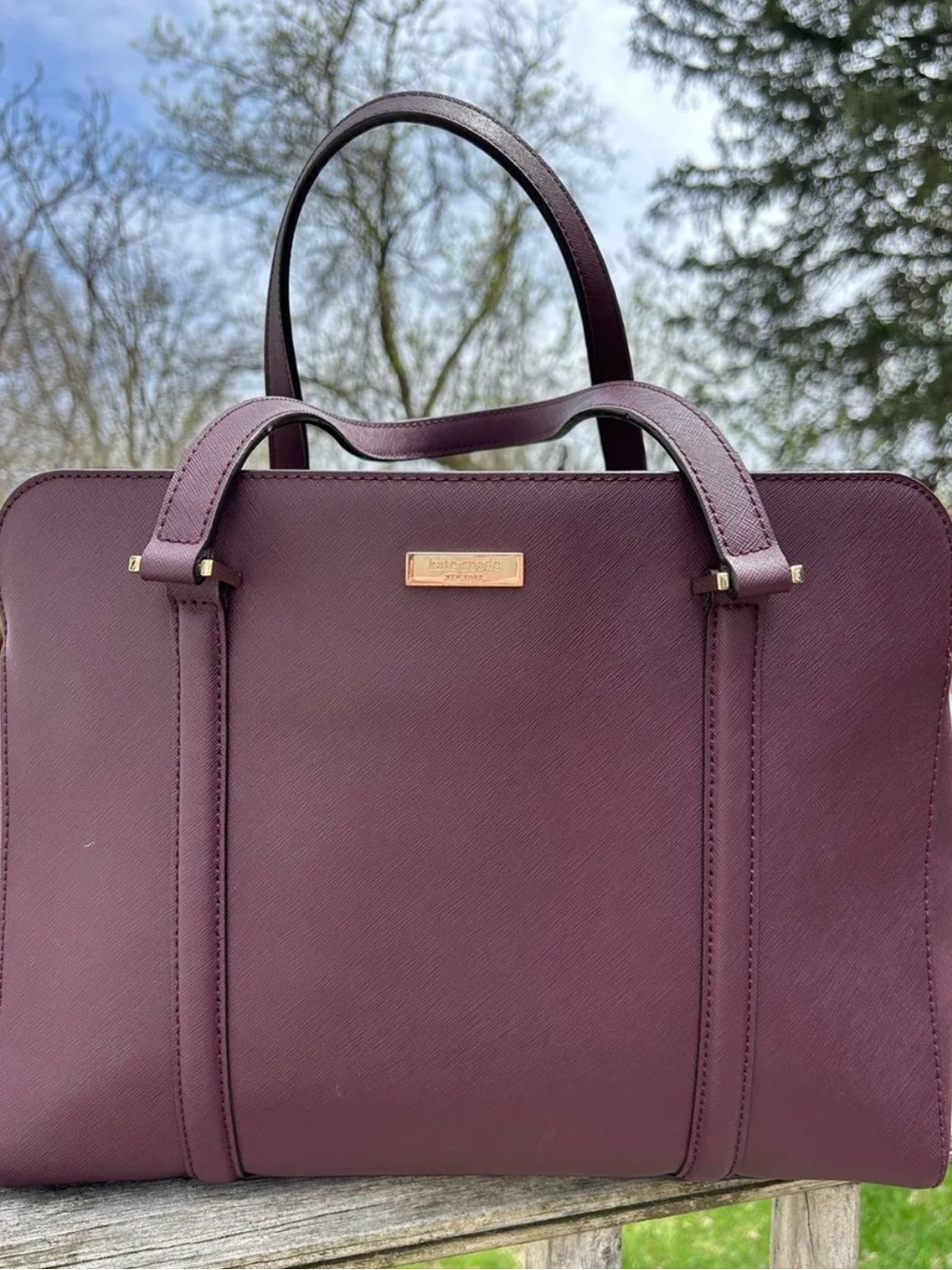 Kate Spade Plum Saffiano Leather Satchel with Gold Hardware